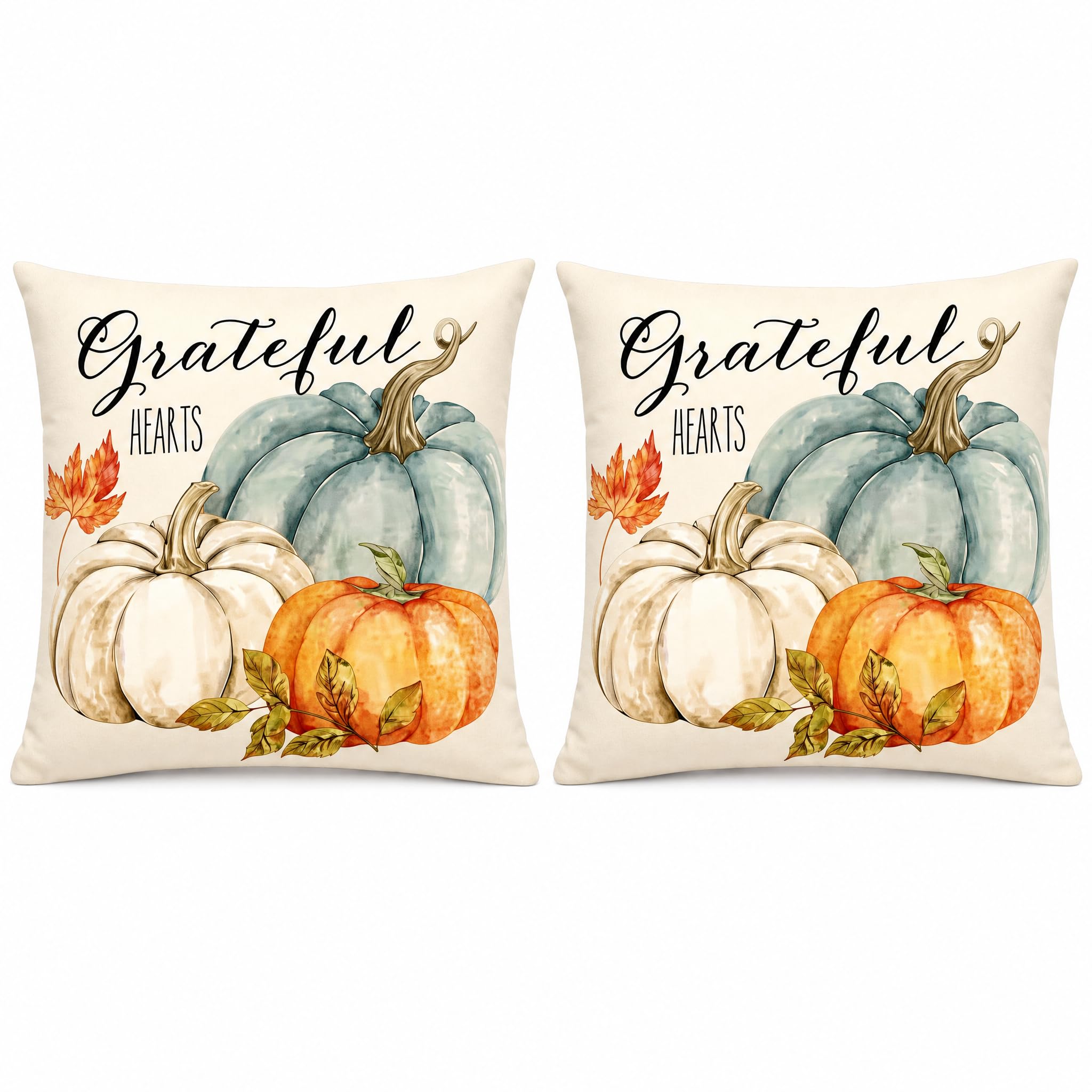 Grateful Hearts Pumpkin Autumn 2 Pack 45x45cm Cushion Covers,Pillow Covers — image 1