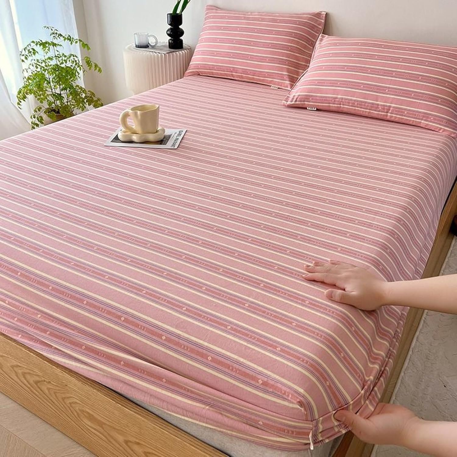 JIN DOUDOU 100 Cotton Fitted Sheet 180x200cm+25cm 100 Cotton King Size Fitted Sheet,Double