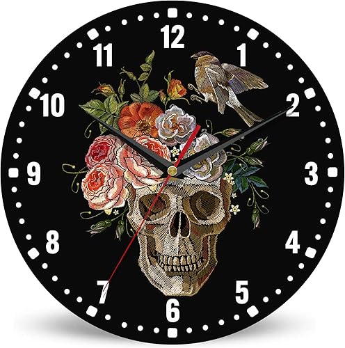 SPUNKER Relojes de pared de Halloween, relojes de pared góticos con calavera para decoración de sala de estar, relojes de cocina vintage con diseño