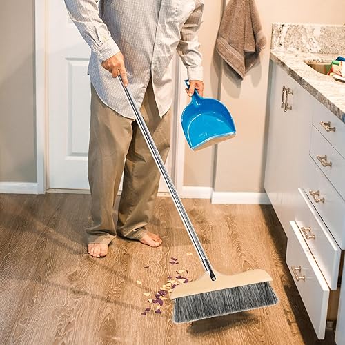 Miniatura 3 de Housoutil Escoba para interiores y exteriores con mango largo de 35.4 pulgadas, escobas angulares para limpieza de suelos, escoba barrida para el