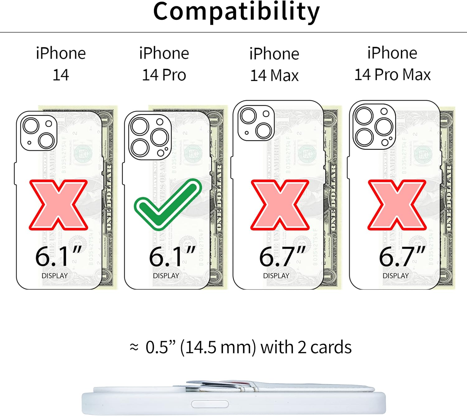Dockem iPhone 14 Pro Card Case with Liquid Silicone Shell, Built-in Metal Plate for Magnetic Mounting & Stitched-on Wallet with 2 Premium Synthetic Leather Credit Card Slots (M2L, White) - Image 2