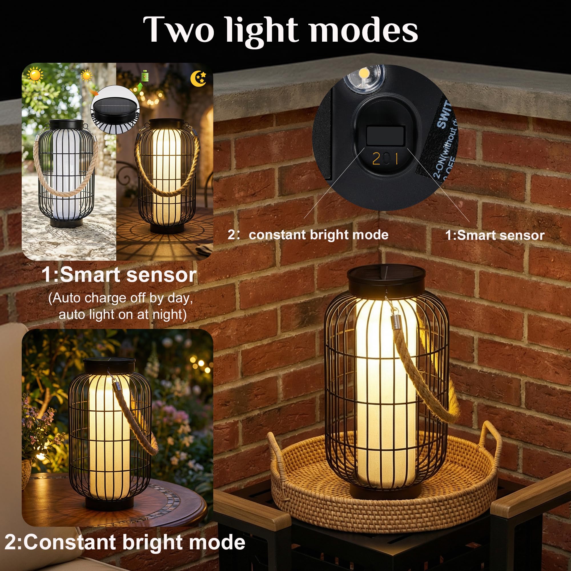 Lanterne solari più grandi per esterni, lanterna solare rustica, doppia ricarica (USB/solare), impermeabile IP44, in metallo, decorativa, da appendere o da tavolo, per cortile, patio, giardino