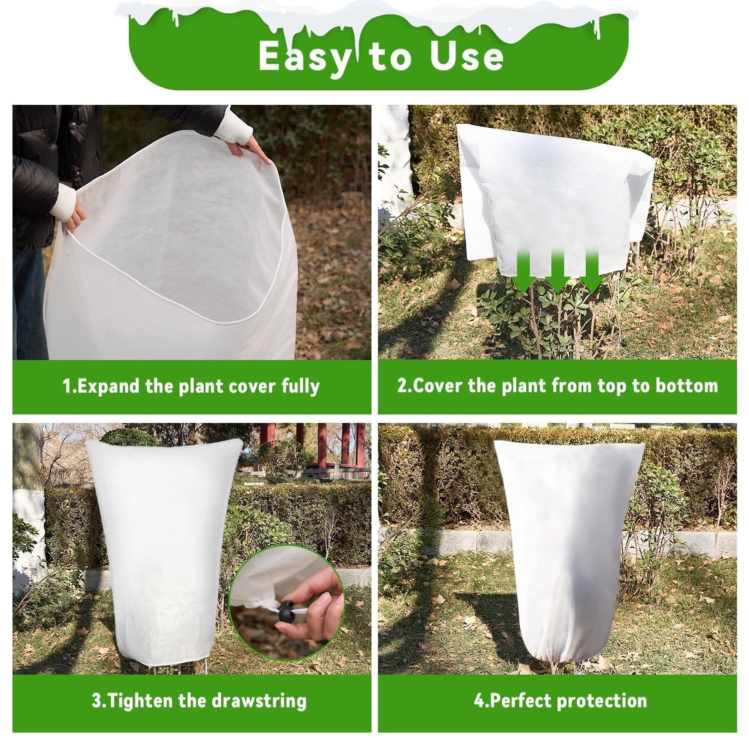 Sherika Paquete de 12 cubiertas para plantas de protección contra la congelación, paños de invierno para plantas al aire libre, mantas de heladas con cordón que protege las plantas de la congelación,