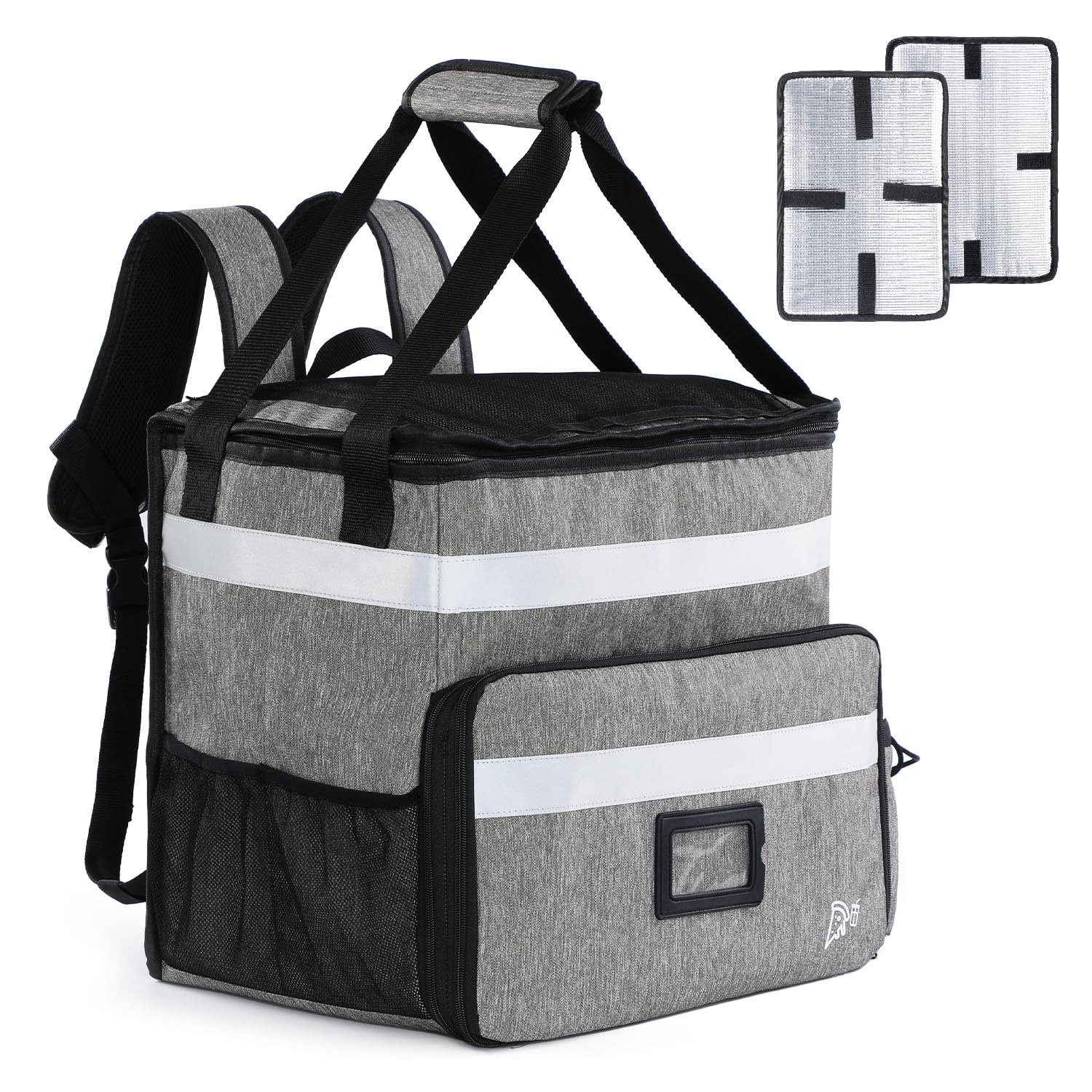 Lebensmittel-Lieferrucksack, 37 l, isolierte Pizza-Tragetasche mit reflektierenden Streifen, erweiterbare Funktionalität, Lebensmittel-Liefertasche für kalte und heiße Speisen, Pizza