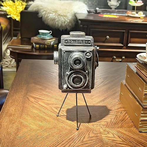Figura de cámara vintage de 13 pulgadas de alto, réplica de cámara retro en soporte, decoración de fotografía clásica para sala de estar, oficina,