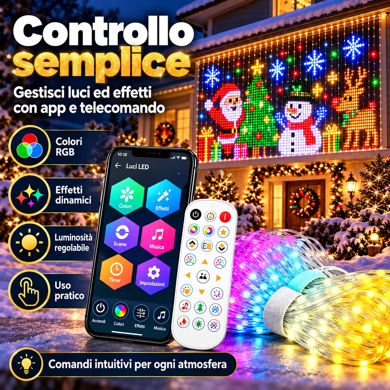 Tenda 400 RGB LED Natalizia Animata, Effetti RGB per Casa e Feste (3m*3m)