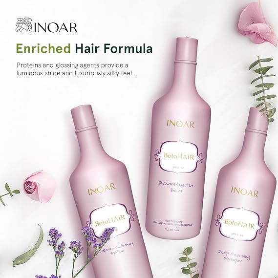 INOAR BotoHair Shampoo Deep Cleansing with Collagen, Wheat Germ Oil & Keratin for Effective Purification & Hair Preparation, 33 Fl Oz