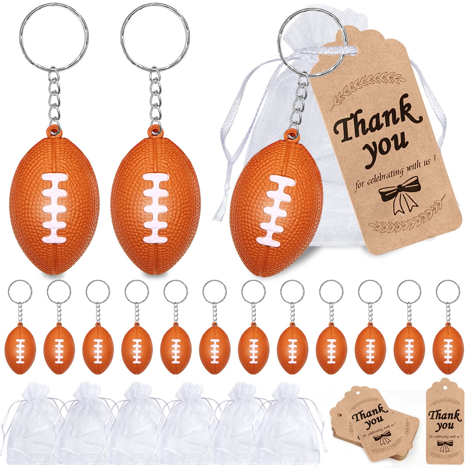 CiciBear 36 Pack Football Party Decorations with 12 Mini Football keyrings,12 Tags and 12 Gift Bags for Birthday,Gender Reveal,Thursday Night Football