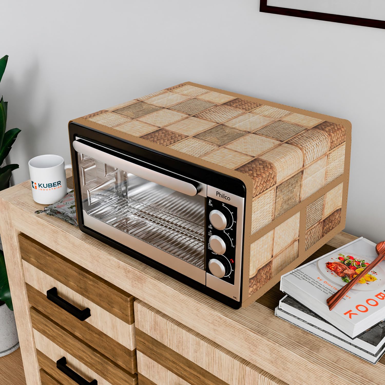 Kuber Industries Oven Top Cover | Non-Woven Microwave Oven Top Cover with 4 Utility Pockets | Oven Cover for Kitchen Décor | Chatai Oven Top Cover | Brown