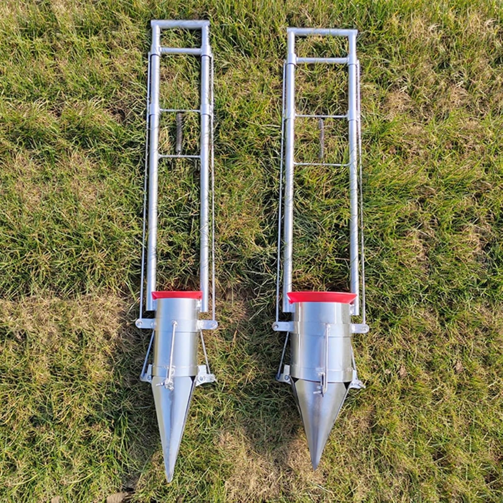 Ręczna sadzarka do warzyw i cebulek z długim trzonkiem i mechanizmem szczękowym 2 lub 3 szczęki, sadzenie bez schylania się; narzędzie ogrodnicze do sadzonek, cebulek(Tip length7.8in,3.9in Dia)