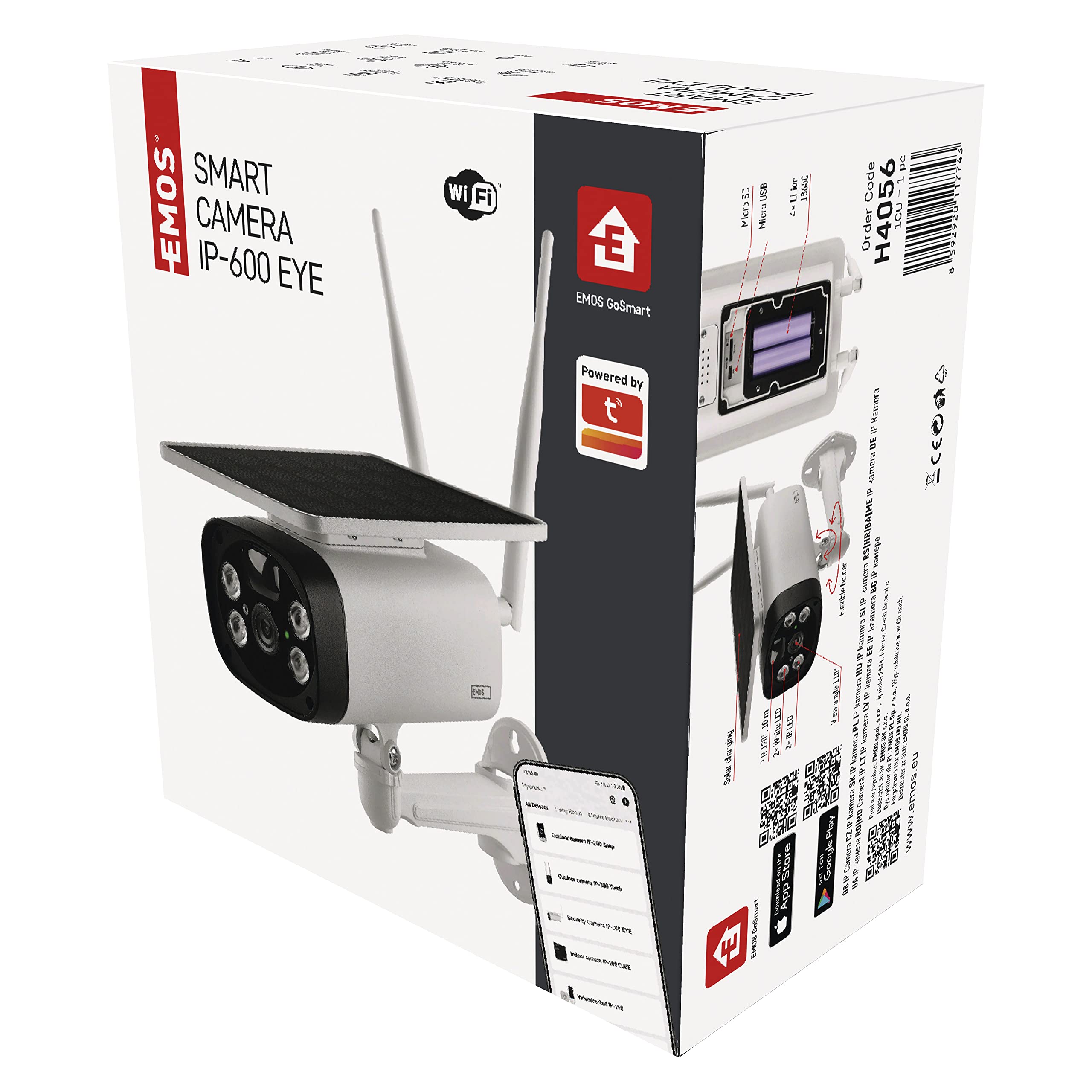 EMOS GoSmart kabellose Outdoor Überwachungskamera IP-600 Eye mit WiFi und App + Solarpanel, 3MP Smart Home IP-Kamera mit Akku, kompatibel mit Alexa, Google Assistant, ohne ABO-Falle
