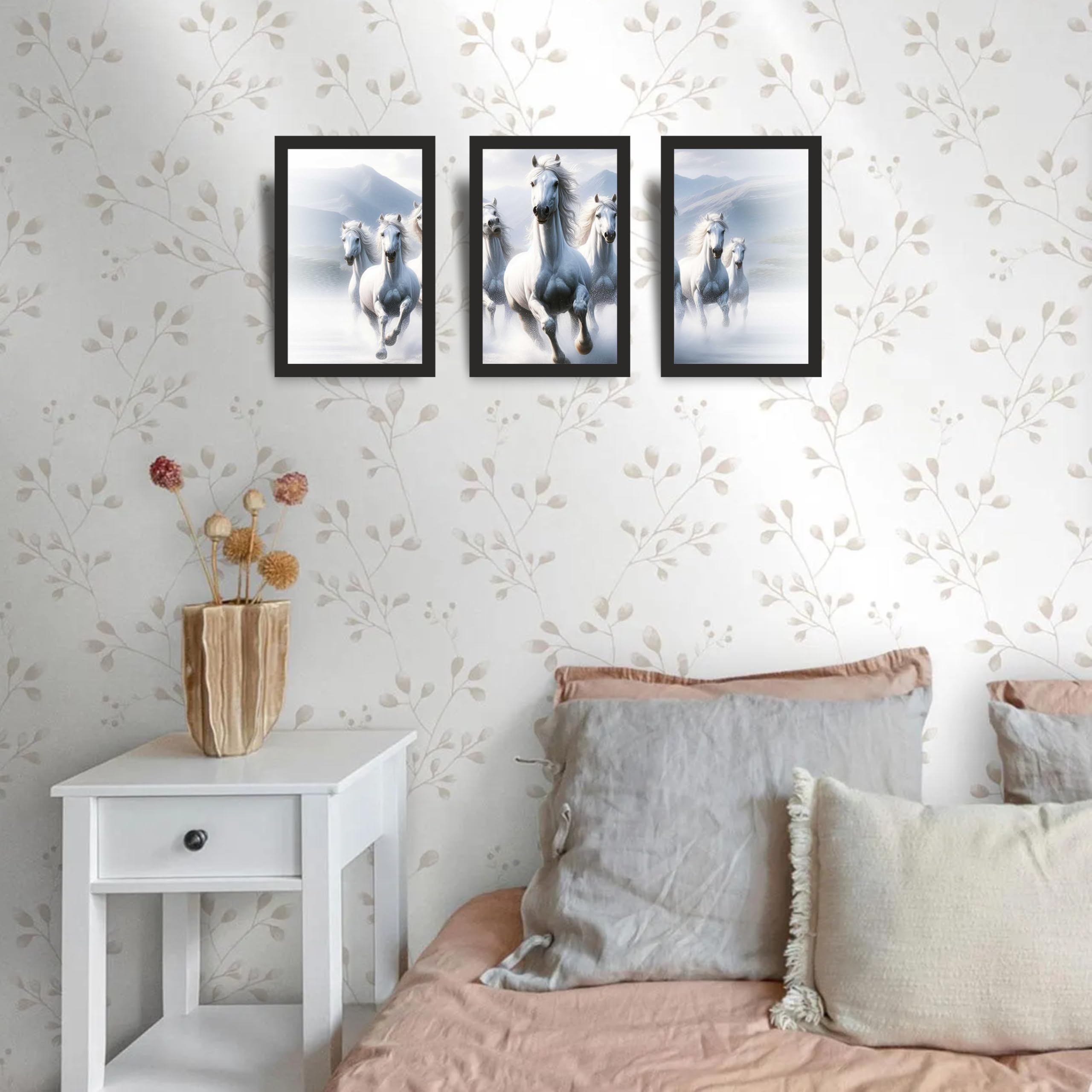 Running White Horses Wall Art Set of 3