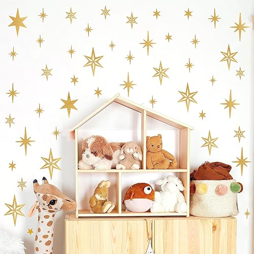 Miniatura 2 de Calcomanías de pared de estrella dorada, calcomanías de pared de vinilo metálico, calcomanías doradas para decoración de pared, calcomanías de pared