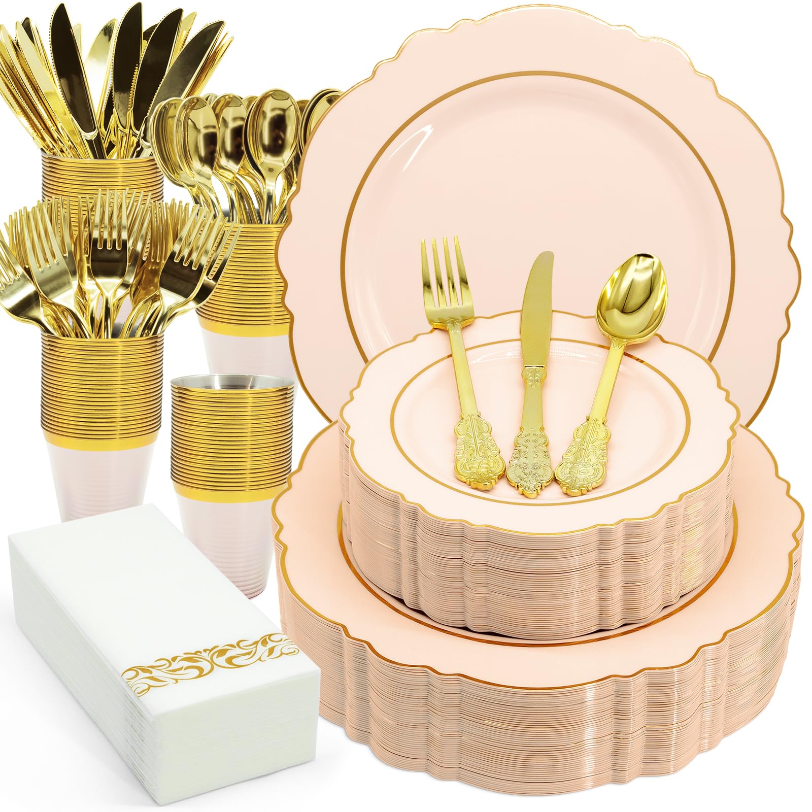 AIRE Gold Pink Plates Set - 175PCS for 25 Guests -11