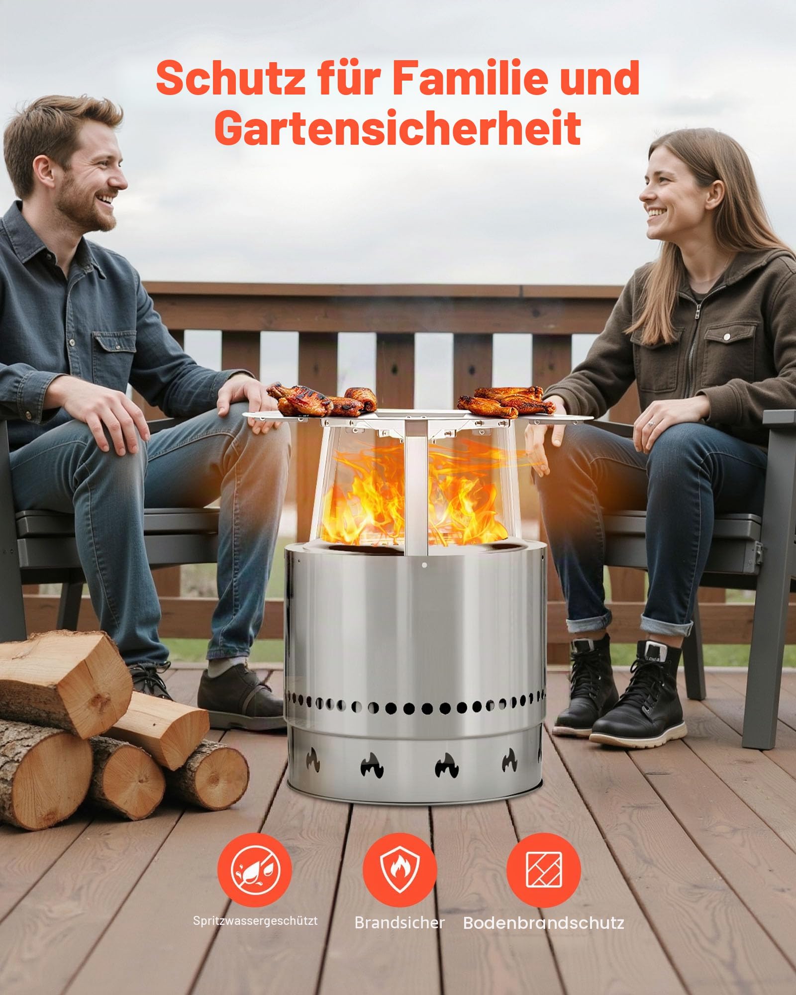 VEVOR Wärmeverteiler für Feuerschale, φ 635x254 mm Lagerfeuer-Hitzeschutz rund für Holzfeuerstelle, Hitzeverteiler aus Edelstahl 304, abnehmbare Brennerabdeckung, Campingzubehör
