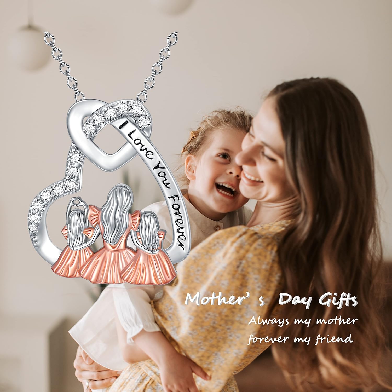 Dorunmo Mother and 1/2/3 Daughters/Son Necklace 925 Sterling Silver Mom Necklace Sisters Jewelry Heart Pendant Christmas Jewelry for Women - Image 5