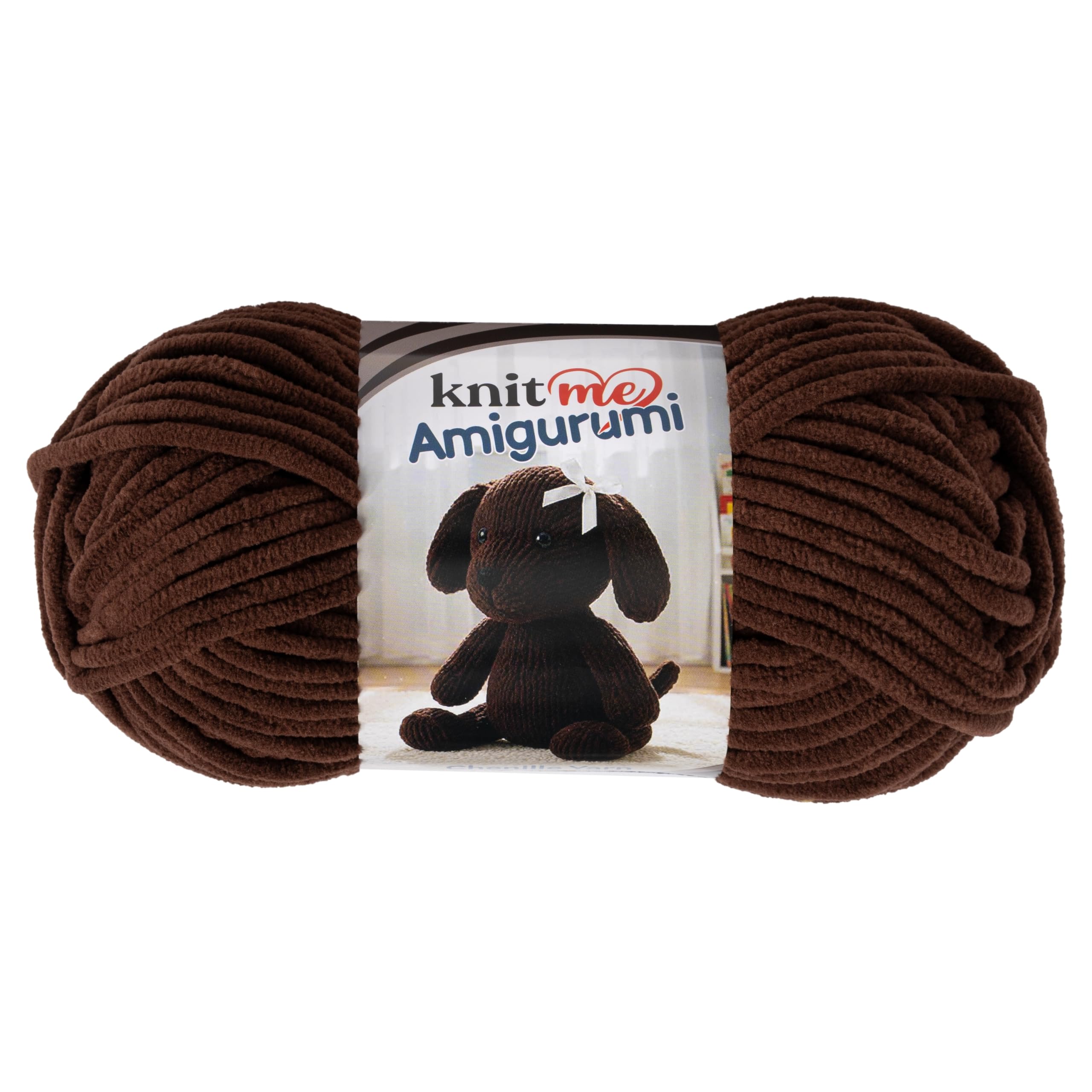 Knit Me Amigurumi Velvet Chenille Yarn, Chunky Yarn for Crochet, 50g/55m Super Soft Polyester for Teddies, Plush Toys and Blankets, EN71-3 and Oeko-Tex Certified, 5.5mm Hook (Brown)