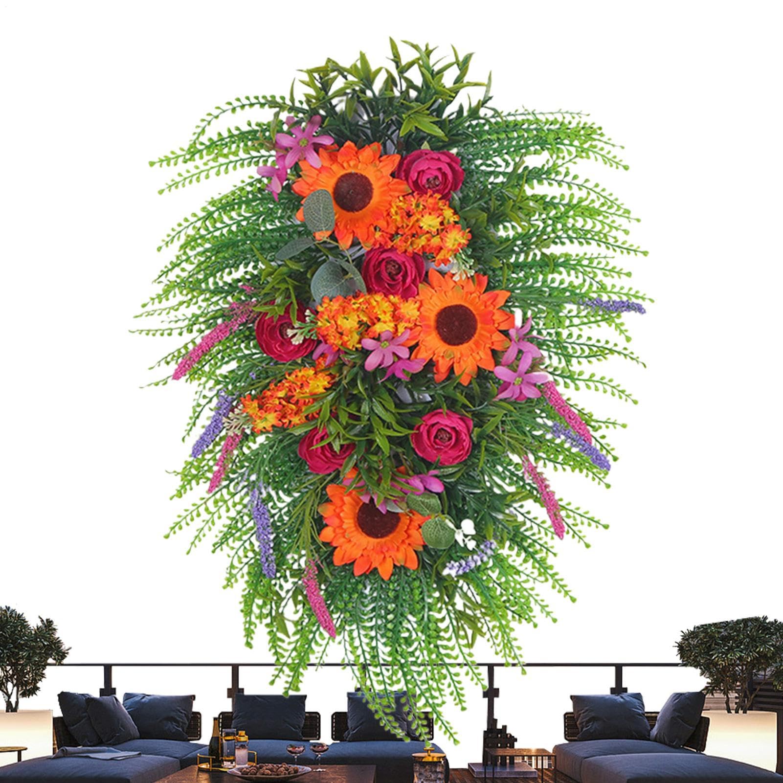Couronne de fleurs pour porte d'entrée et décor de terrasse de campagne