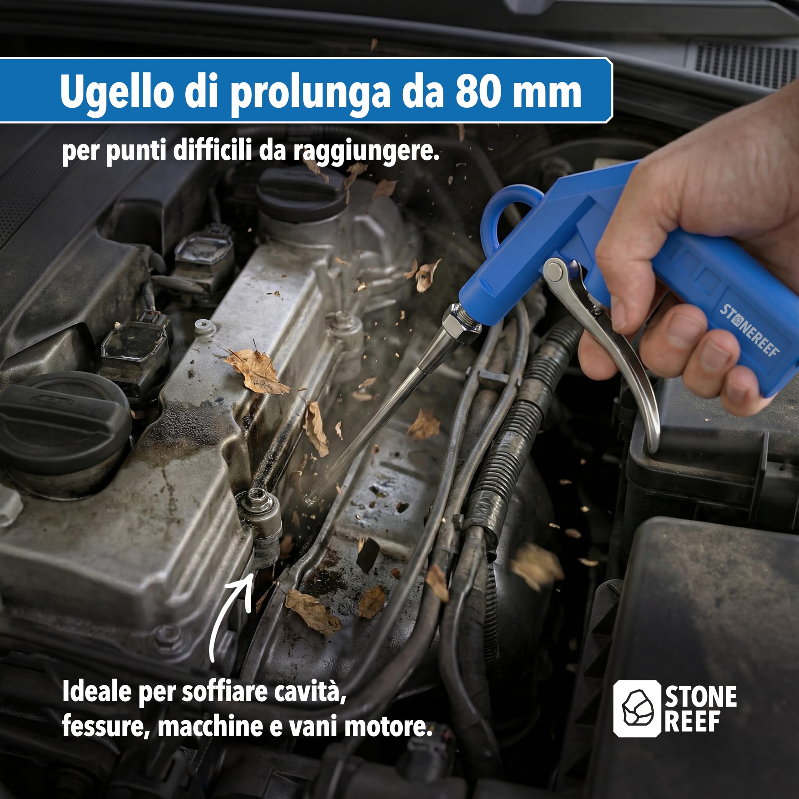 Pistola di scarico ad aria compressa – alloggiamento in alluminio, 12 bar, attacco da 1/4 pollici – pistola a soffiaggio con ugello da 80 mm – per officina, pulizia, compressore, pressione dell'aria e