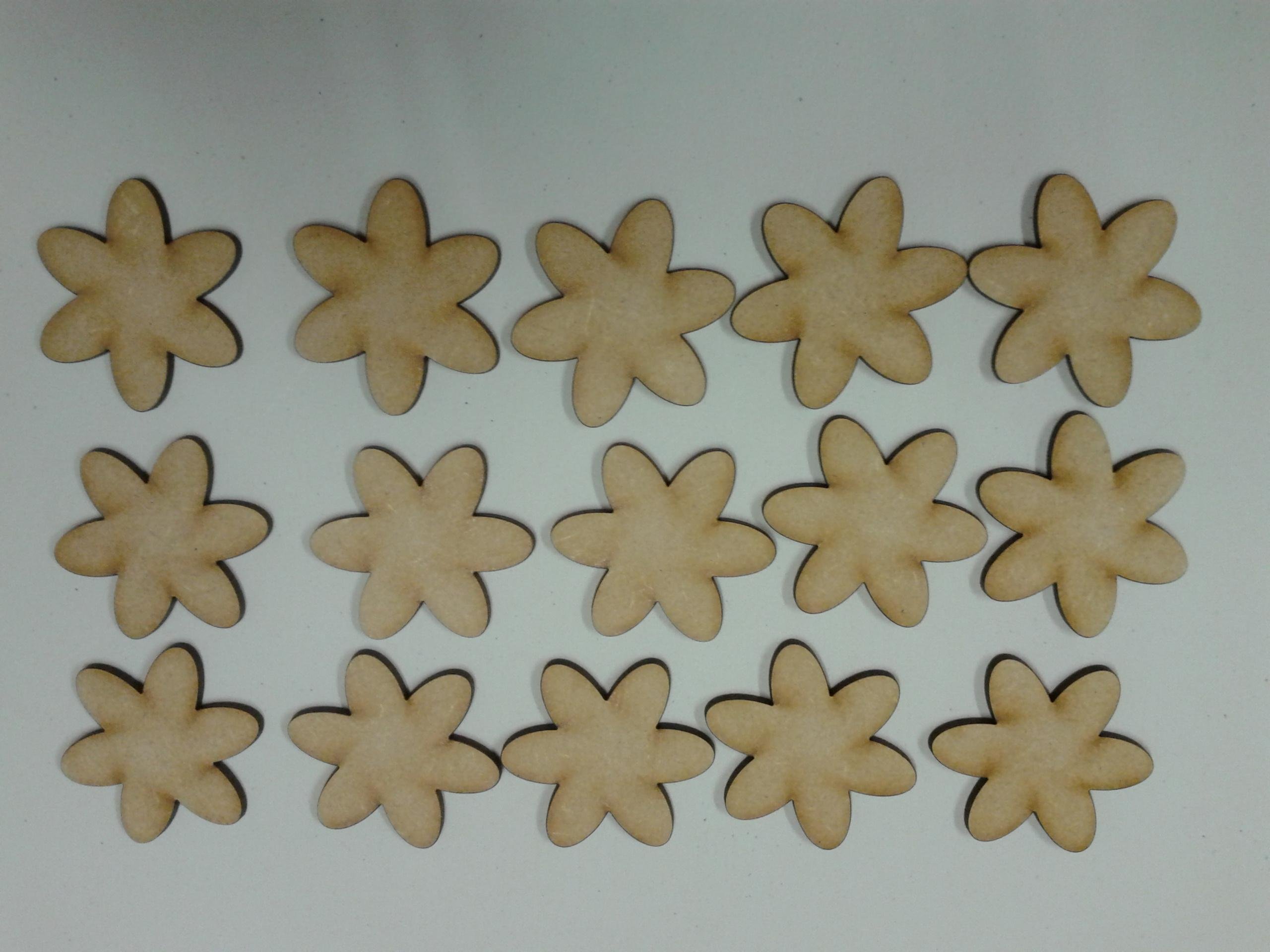 Laser Cut 3mm MDF Wooden Flowers 5cm Diameter Pack of 15