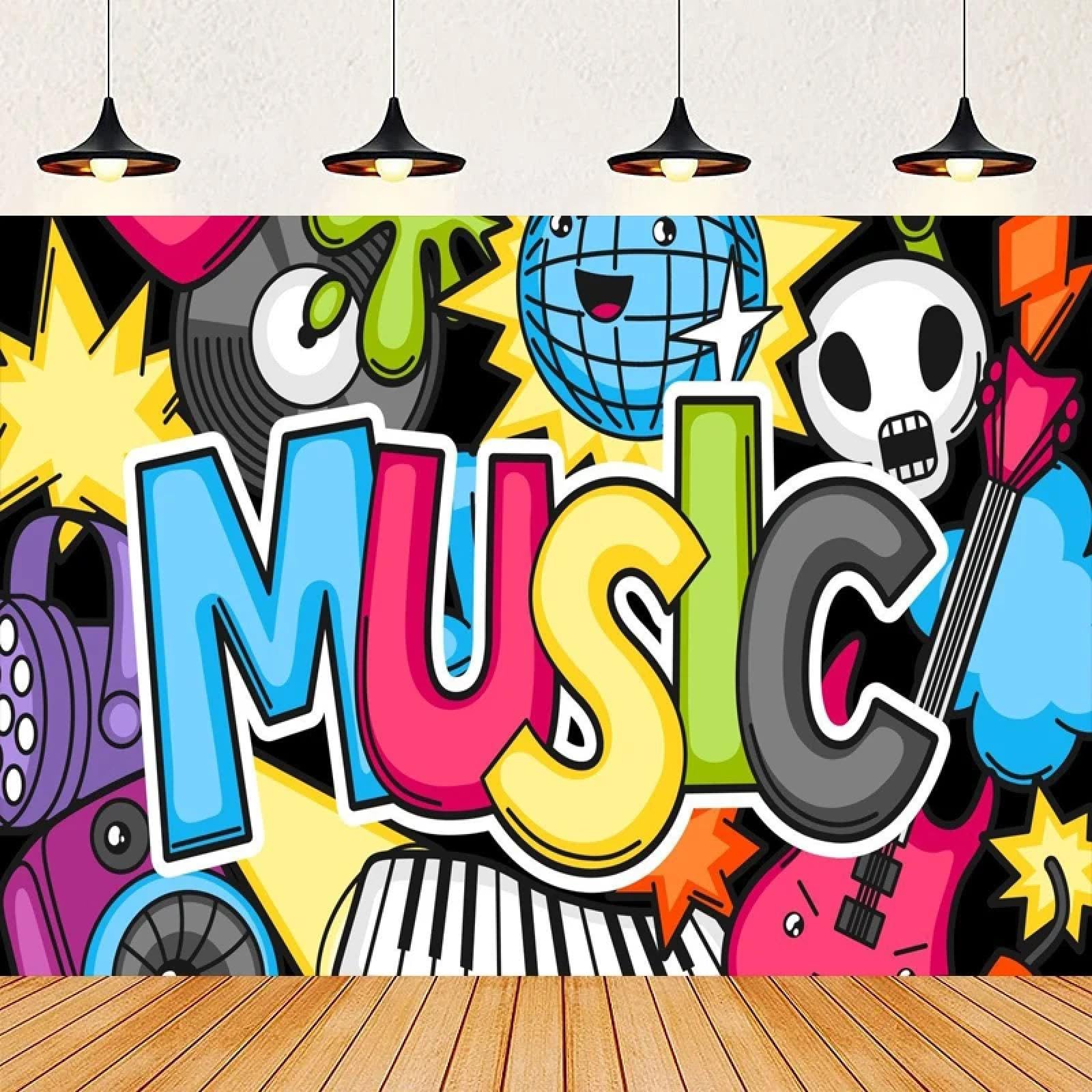 Musica colorata Fotografia Sfondo Chitarra Altoparlante Discoteca Banner Party Decor Ritratto Shooting Poster