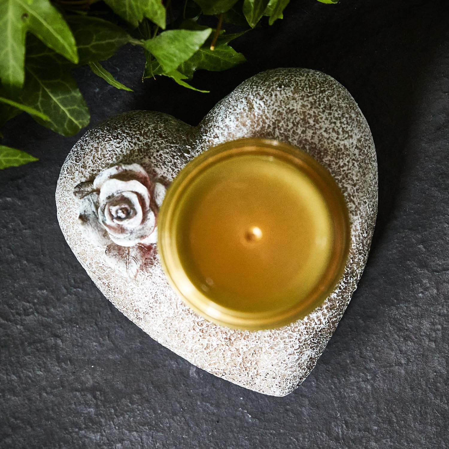 3 Pagen Decoración para tumba con forma de corazón con rosa, resistente a la intemperie, piedra conmemorativa con soporte para vela funeraria, piedra de luto, resistente a las heladas, 15 x 15 cm