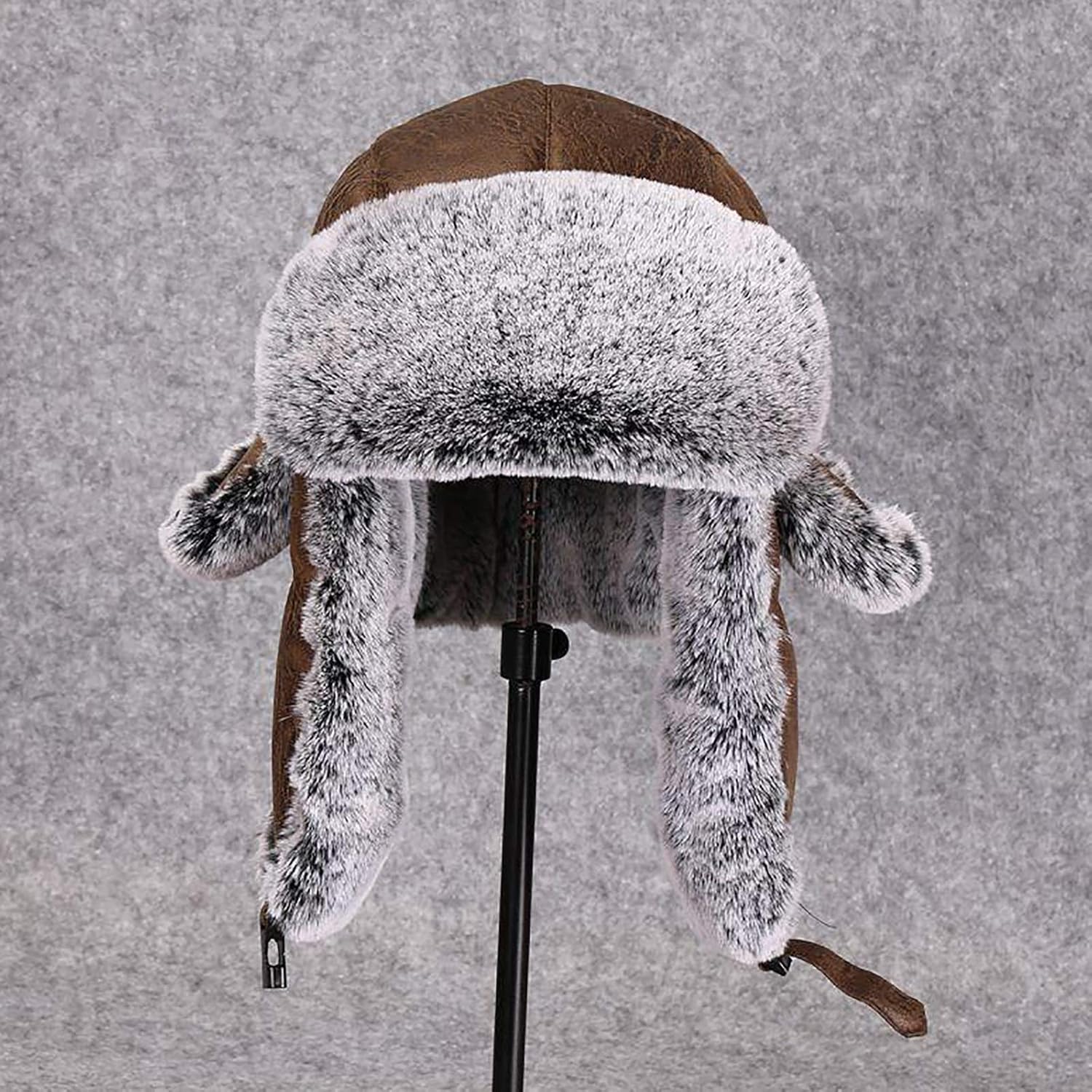 Gorros de invierno, Gorro de aviador de invierno, Gorro de Cuero Artificial, Gorro de piloto para esquí al aire Libre y Nieve(Brown-58cm)