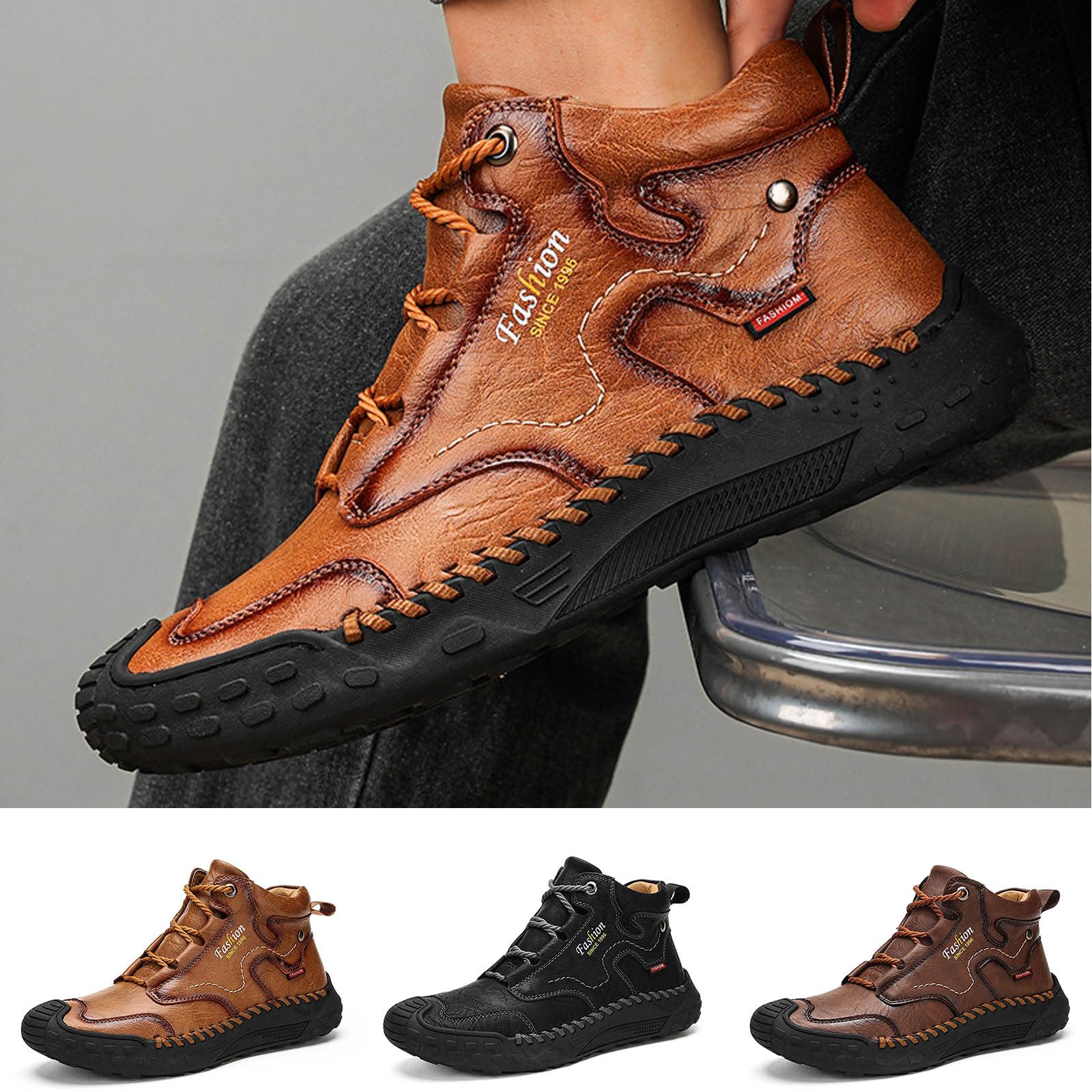 Baskets mi-hautes pour homme - Chaussures de randonnée en daim - Chaussures de sport antidérapantes - Chaussures de trekking respirantes - Bottines unies - Chaussures de course sportives
