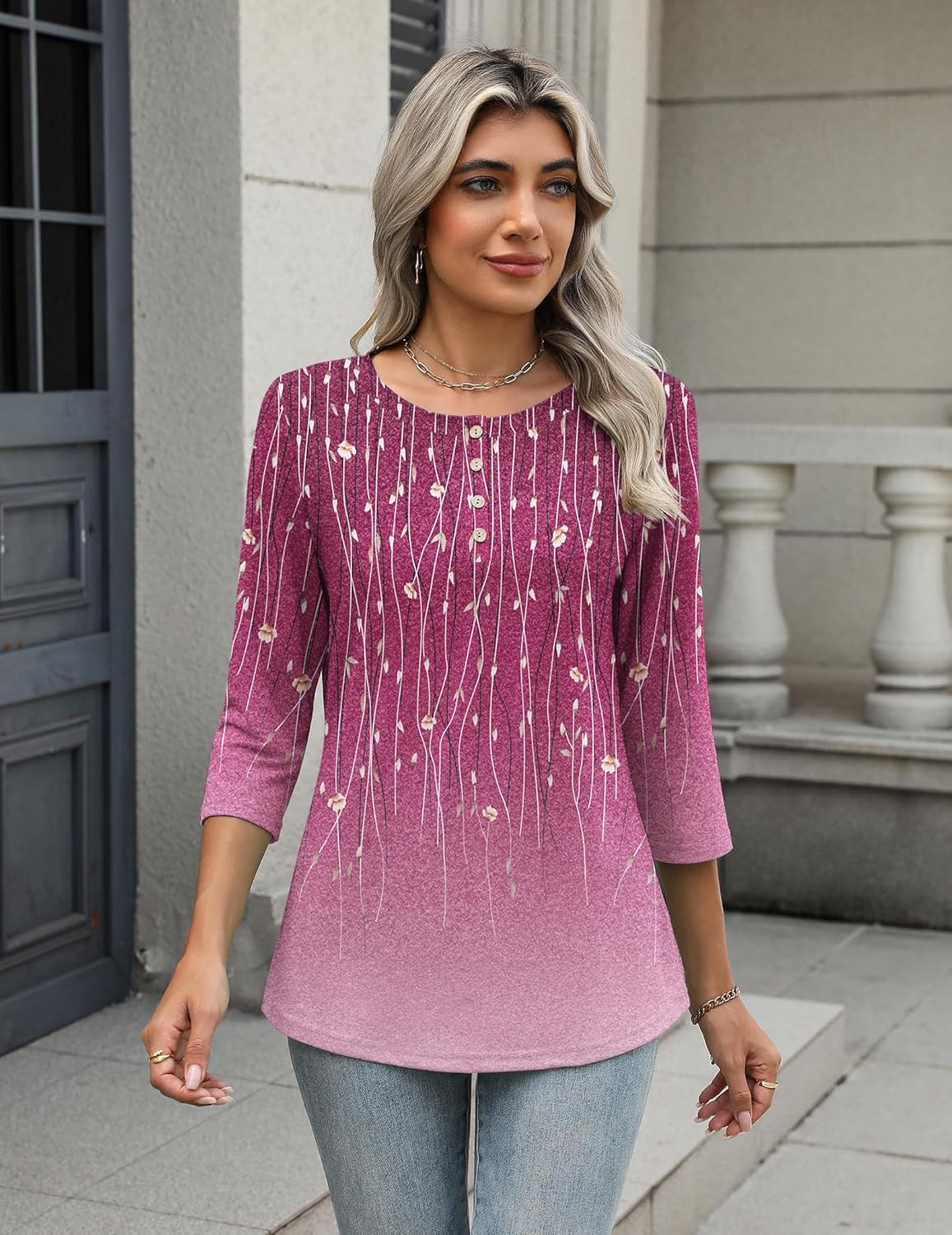 Zeagoo 3/4 Length Sleeve Women Tops Crew Neck Blouses Dressy Casual Summer T Shirts Loose Fit Business Work Clothes - Image 5