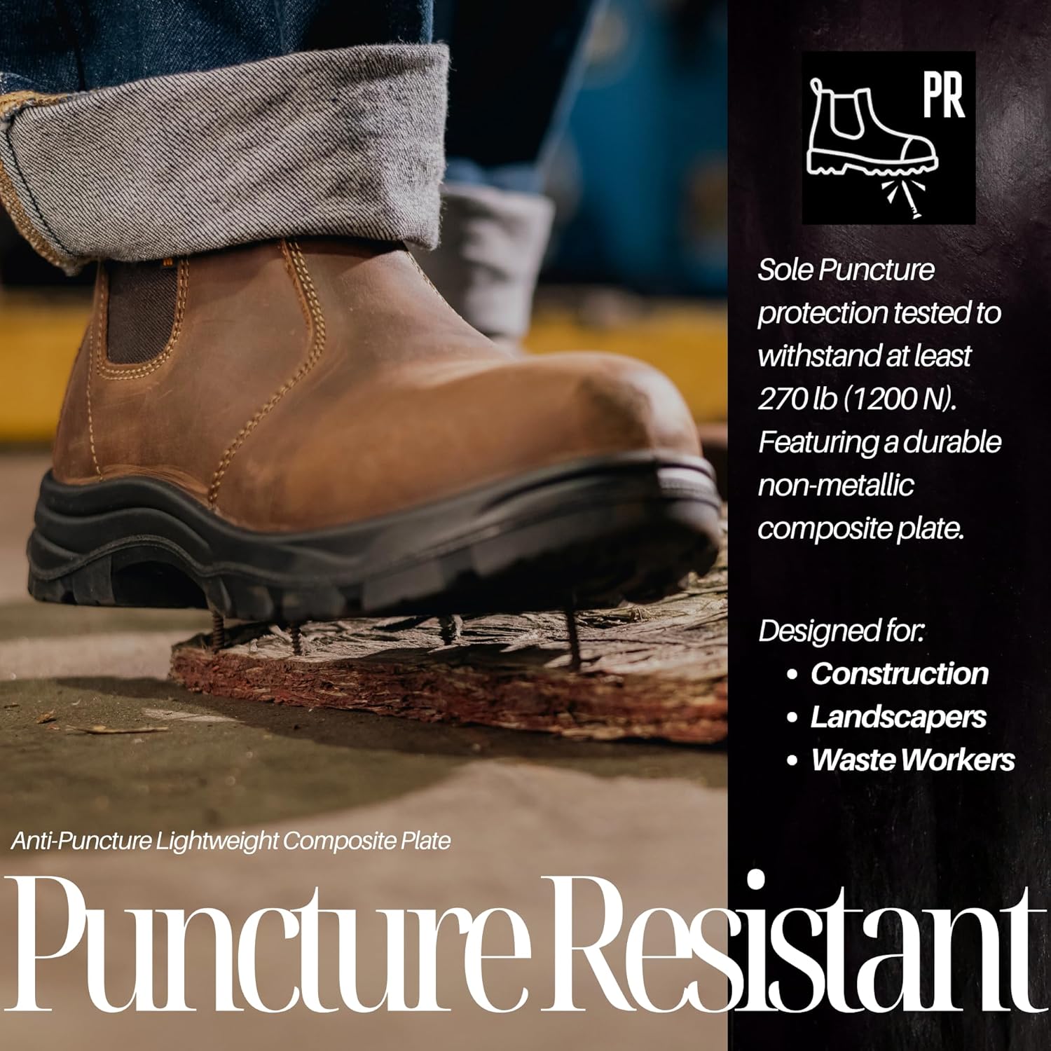 MooseLog Men's ASTM & CSA Composite Toe Chelsea Work Boots – 100% Leather, Lightweight, I/C/EH/PR/ESR, Oil/Slip/Heat Resistant, Rubber Outsole, Safety Boots 5666 - Image 4