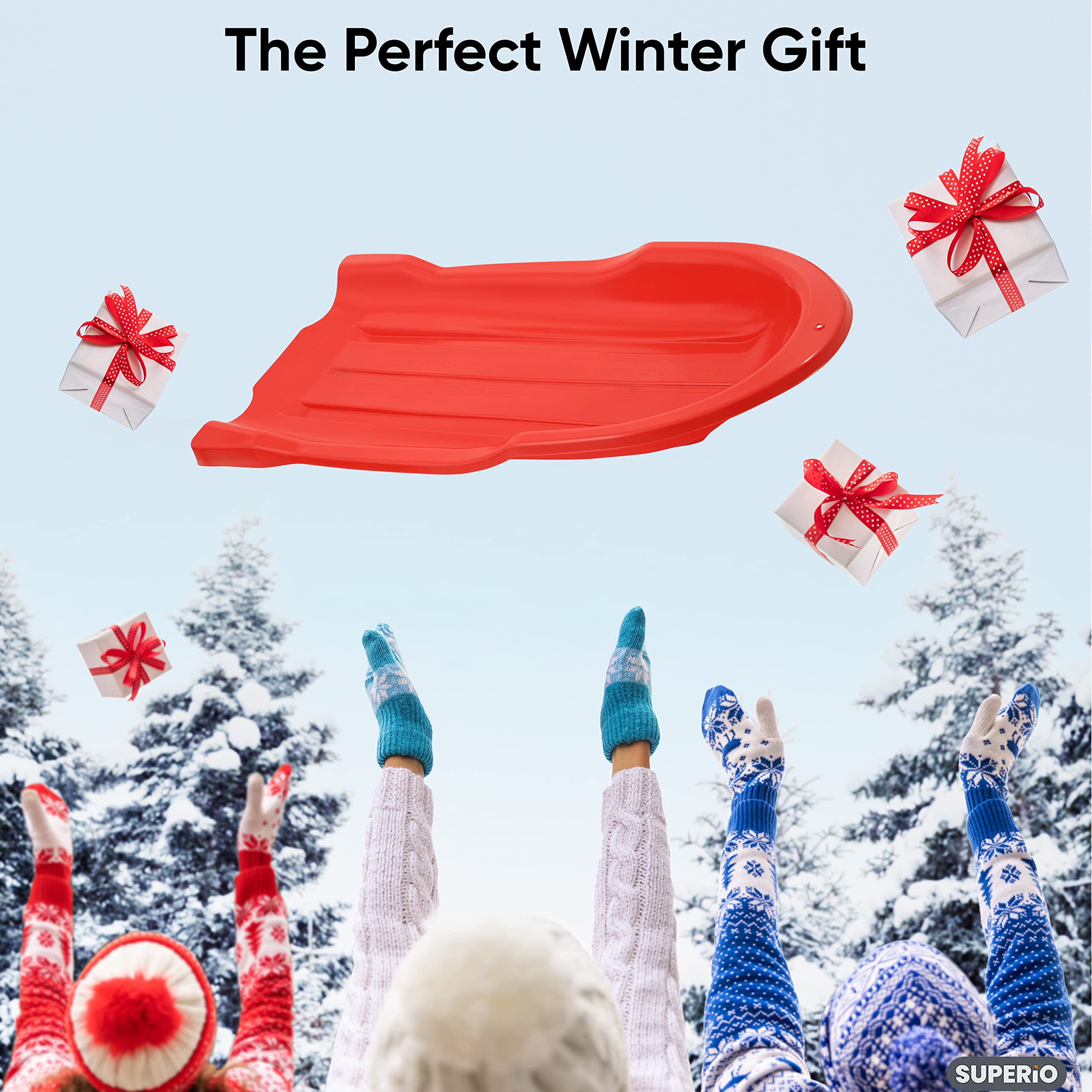 Superio Toboggan – Lot de 6 luges à neige pour enfants et adultes, glissières à dos ouvert en plastique robuste de 116,8 cm avec poignées et trou pour cordes de traction (rops non incluses), amusement