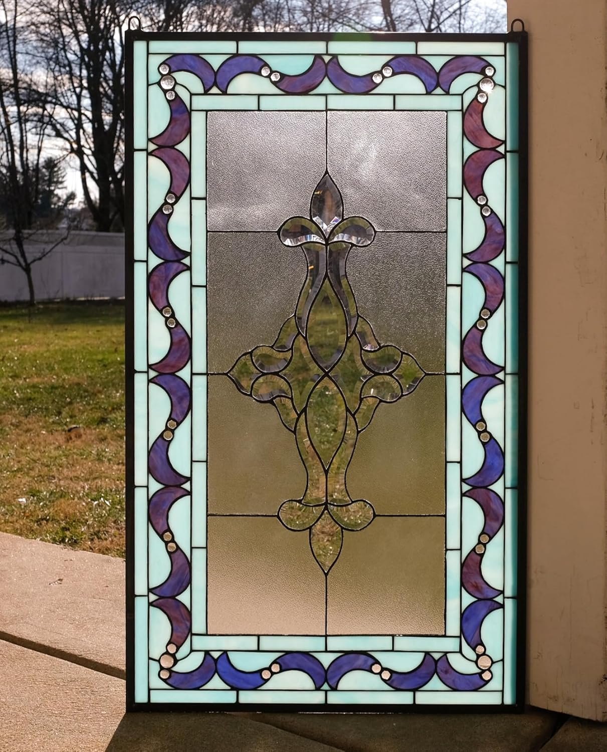 Generic All Clear Beveled Stained Glass Hanging Window Panel 20""x 34.25"", TMI2034-125
