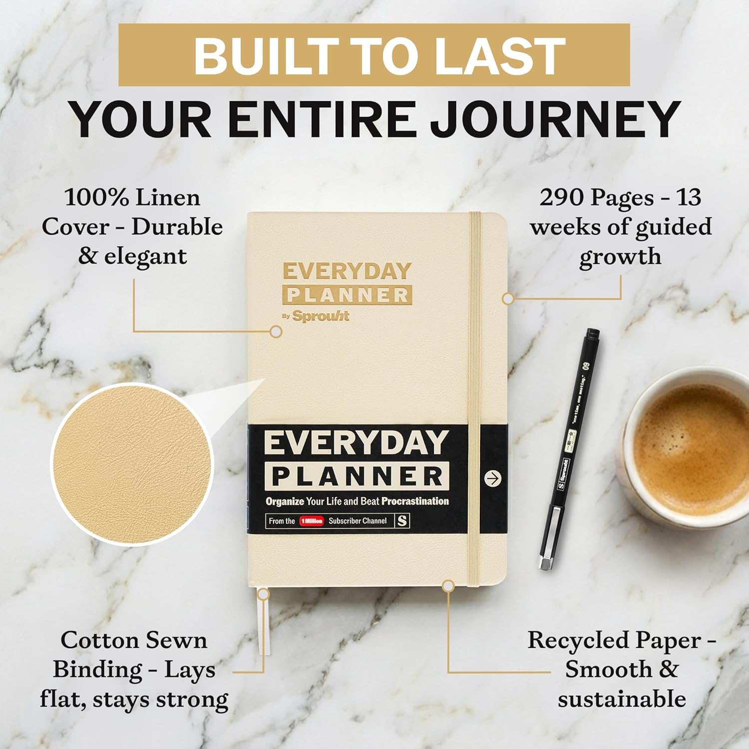 Undated Daily Planner | 90 Day Daily & Weekly Productivity Journal with Hourly Schedule, To Do List, Goal Tracker & Habit Tracker | ADHD Planner for Men & Women | Hardcover Agenda (Cream)