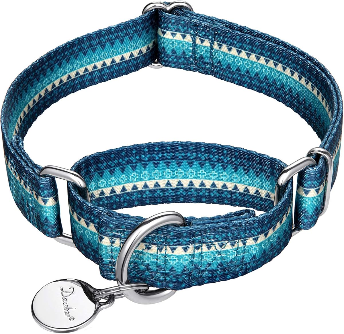 Collar de perro martingala sin tirones, collar para mascotas resistente, collares de martingala para perros sedosos con patrón geométrico único para perros medianos y grandes (grande, turquesa)