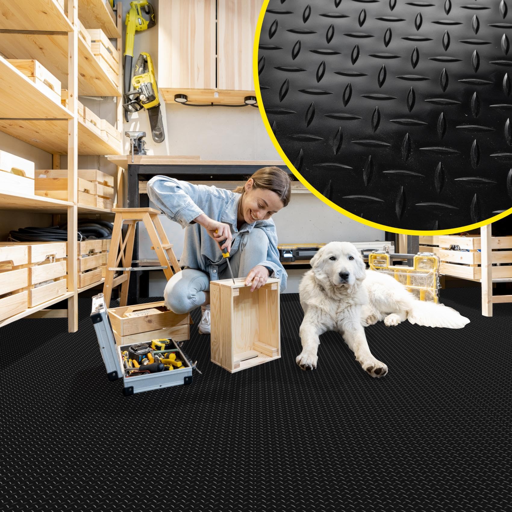 Revestimiento de suelo de PVC por metros, 1,5 mm, alfombrilla antideslizante, inodora, granulada, chapa estriada, a cuadros, antideslizante, chapa para lágrimas, color negro, 650 x 100 cm