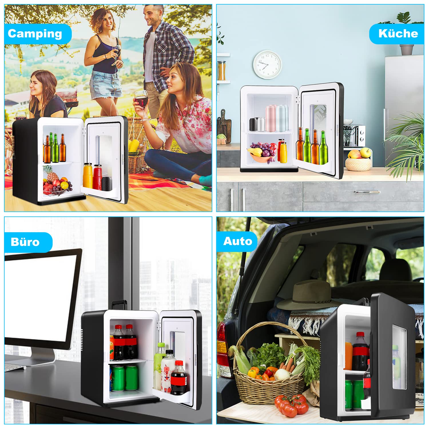 Herrselsam Mininevera 2 en 1, 15 litros, nevera portátil de 220 V AC/12 V CC, minibar pequeño con función de refrigeración y calefacción, nevera pequeña para bebidas, oficina, camping, negro