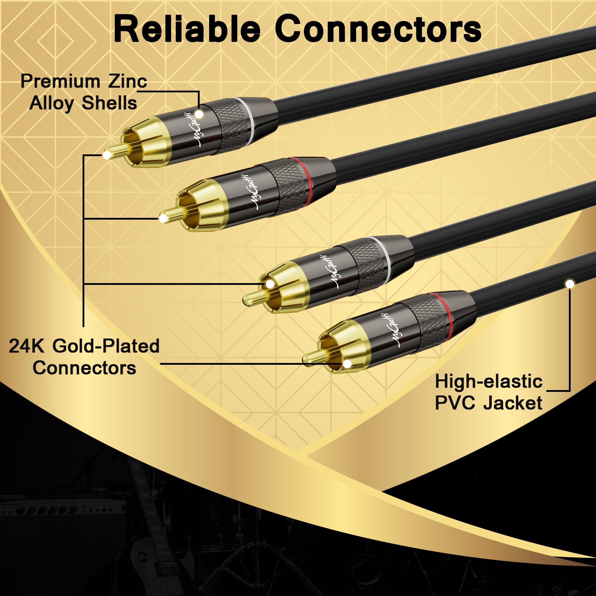 Cavo RCA da 1,2 m, cavo audio stereo da 2RCA a 2 RCA, guscio in lega di zinco, rame privo di ossigeno, spine placcate oro, 2 cavi adattatori audio RCA, per Home Theater, HDTV, amplificatore, sistema