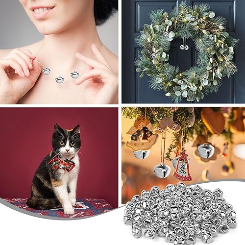 Miniatura 4 de MCPINKY Cascabeles de cascabel, 170 campanas de metal para manualidades a granel para decoración de festivales de Navidad, decoración del hogar, 0.5