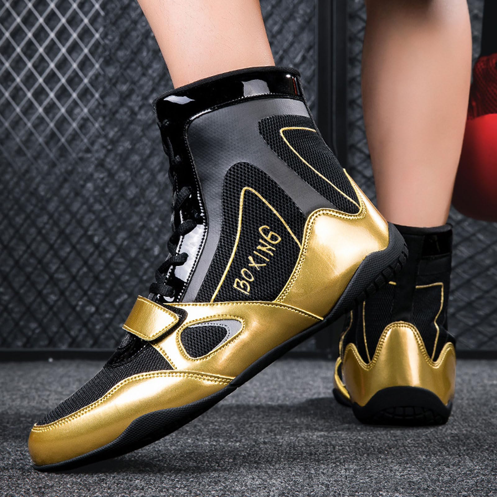 Czerwone, czarne, niebieskie buty zapaśnicze unisex. Buty bokserskie. Buty zapaśnicze. Wysokie buty do wrestlingu. Do treningu walki ćwiczeń fitness Muay Thai sztuki walki
