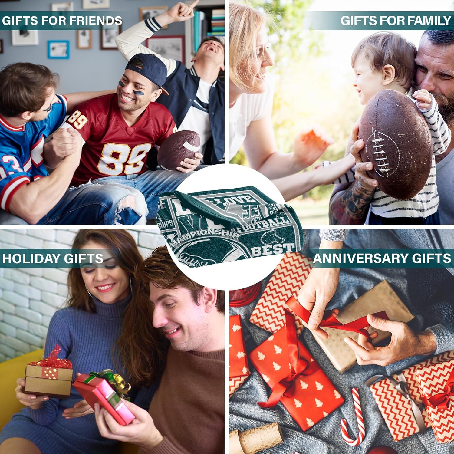 Football Gifts for Men Women, Football Throw Blanket for Fans, Sports Team Color Blanket for Game Day and Birthdays 60" x 50"