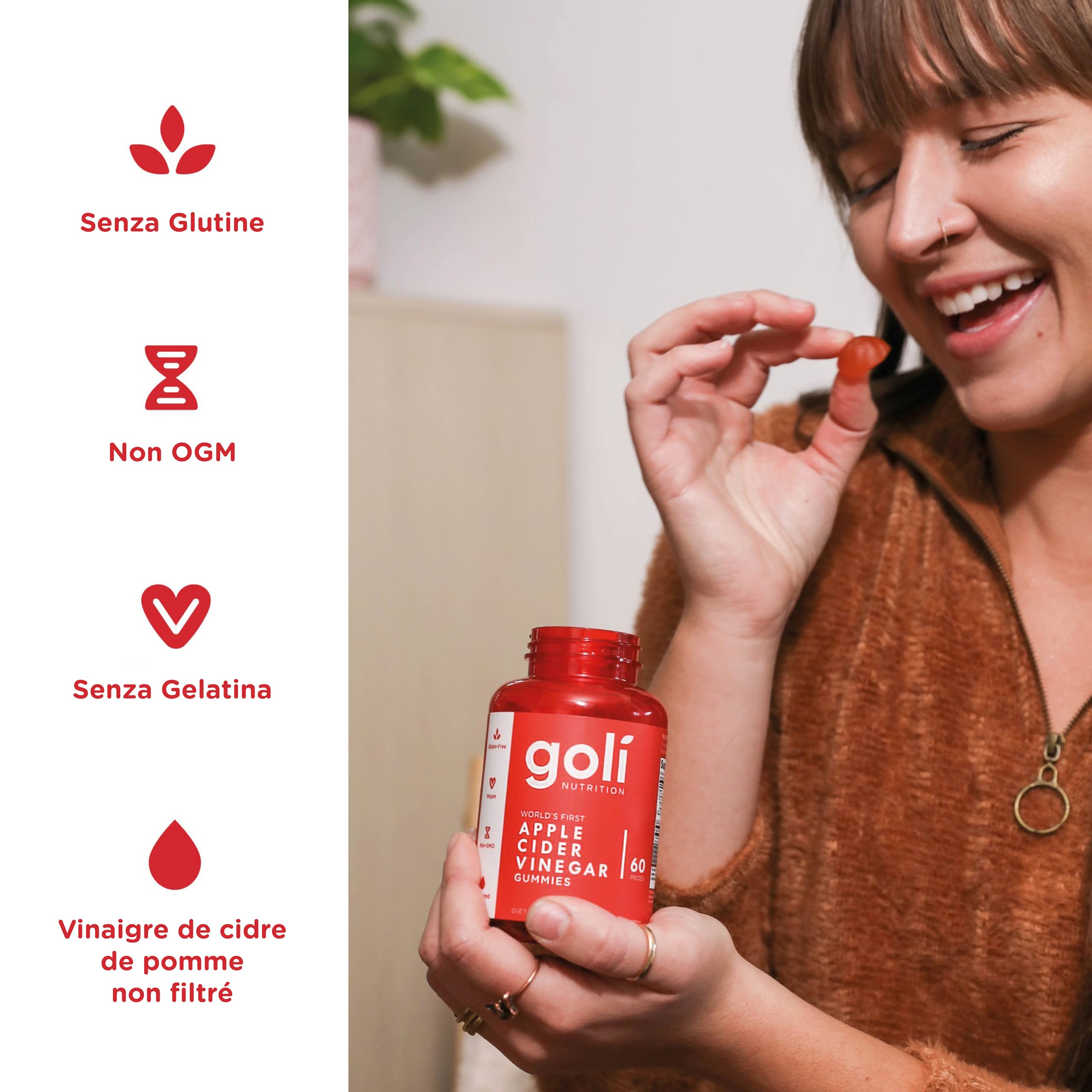 Goli Nutrition, Apple Cider Vinegar Gummies (Gommes au Vinaigre de Cidre), 500mg, 60 Gommes végétaliennes, Sans Gélatine, Sans Gluten, Végétarien, Sans OGM