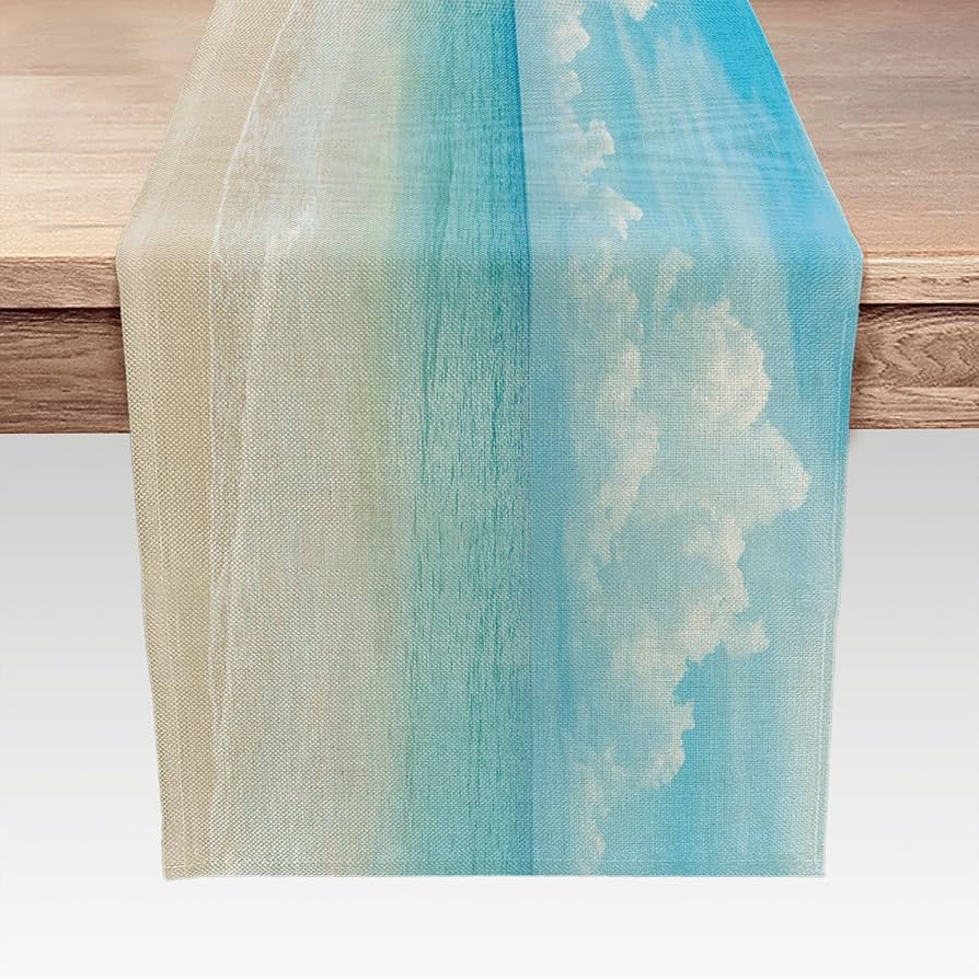 Amazon｜夏の青い海と空のテーブルランナー、トロピカル