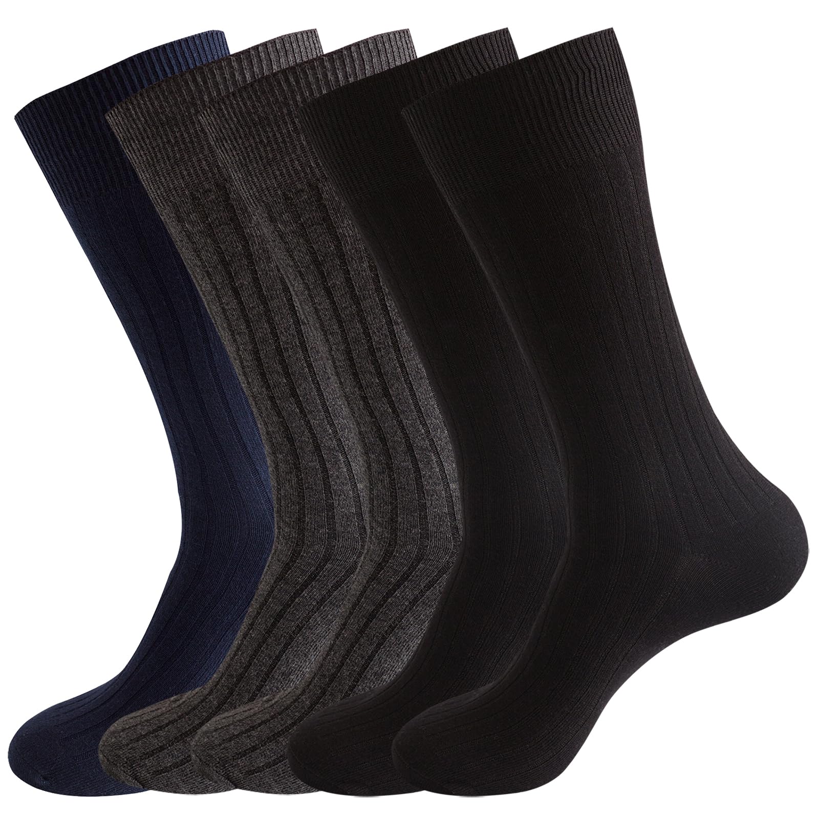 PUJANEMen's Cotton Athletic Crew Socks, 5 Pairs Breathable Dress Socks Moisture Wicking Outdoor Sports Calf Socks