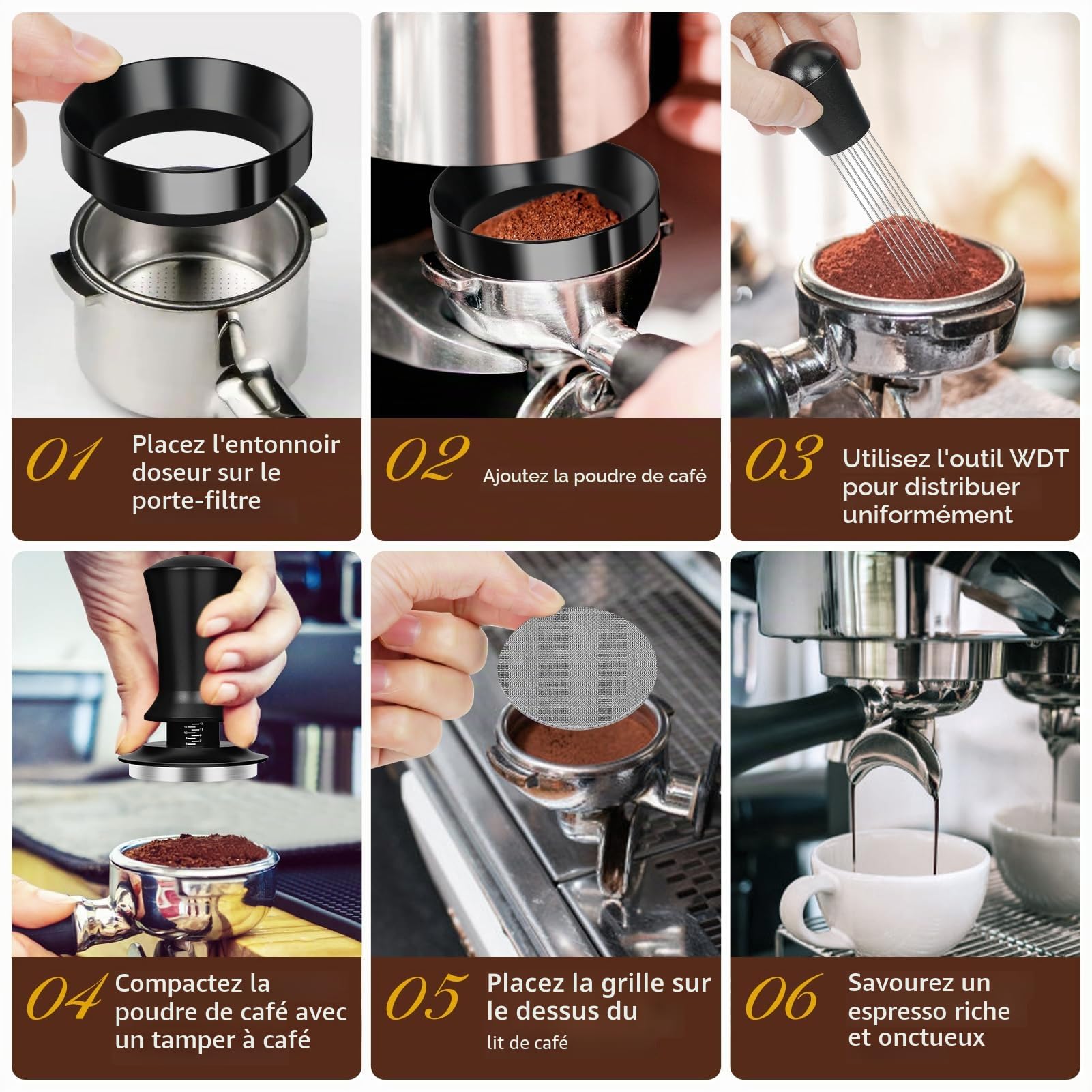 Y-Step Lot de 25 tampons à café 51 mm, accessoires Barista avec bague de dosage 51 mm, écran Puck Screen 51 mm, chiffon Barista, outil WDT, mélangeur à café, tapis de tamper, latte art, pot à