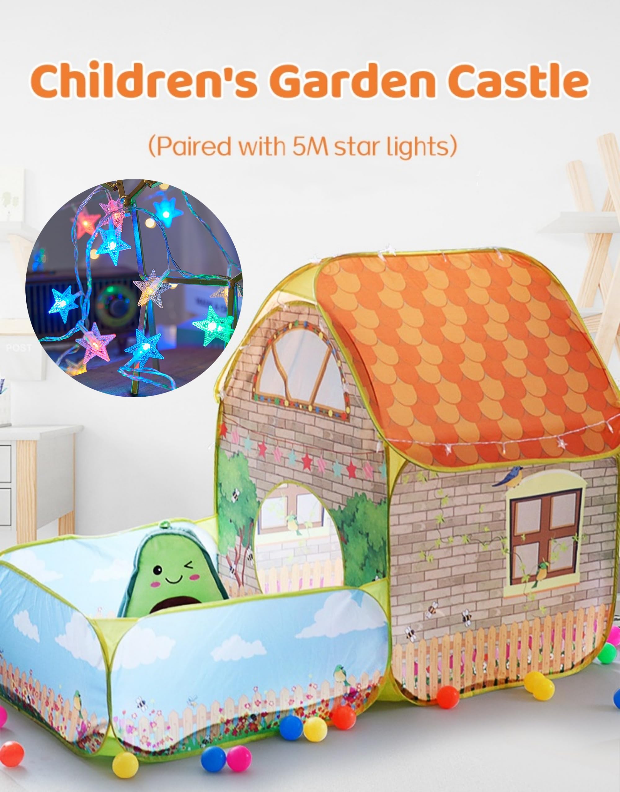 Tenda da Gioco per Bambini, Casetta per Interni, Con area piscina di palline, Casetta da gioco al coperto per bambini e bambine, 160 x 80 x 115 cm