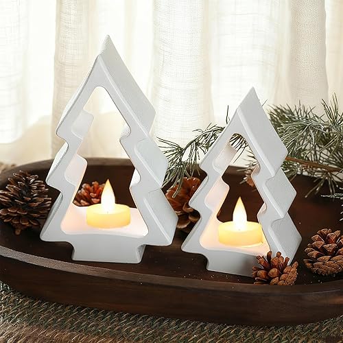 Miniatura 4 de 2 portavelas de árbol de Navidad, portavelas de madera blanca, candelabros rústicos de madera para decoración de mesa de Navidad, centro de mesa,