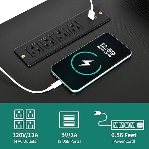 Miniatura 5 de YITAHOME Escritorio en Forma de U con Tomas de Corriente y Luces LED, Escritorio Reversible en Forma de L de 79" con Cajones, Escritorio de Esquina