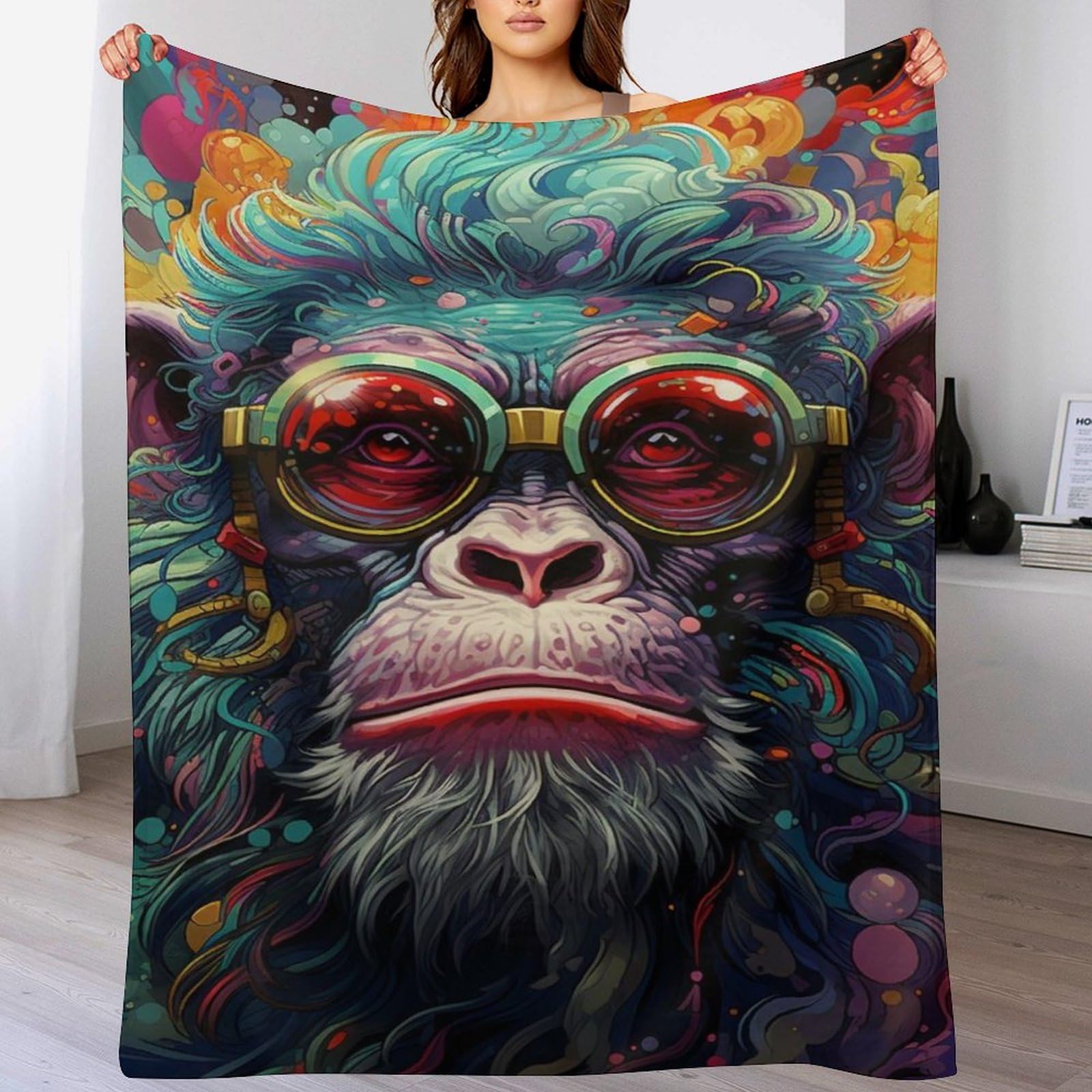 Couverture polaire singe 140x180cm lavable pour éliminer le froid sur le canapé