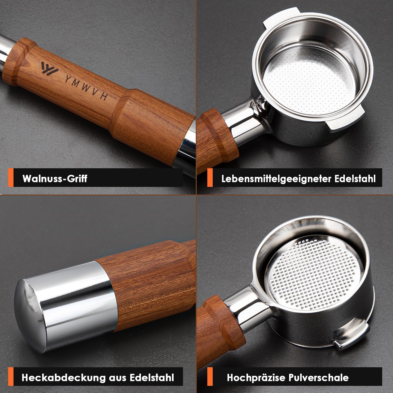 YMWVH 51MM 2 Ears Bottomless Portafilter Fits Delonghi Stilosa ECP3420/EC155/BCO430/EC260 with Puck Screen & Stainless Steel Filter Basket,Walnut Handle - Image 3