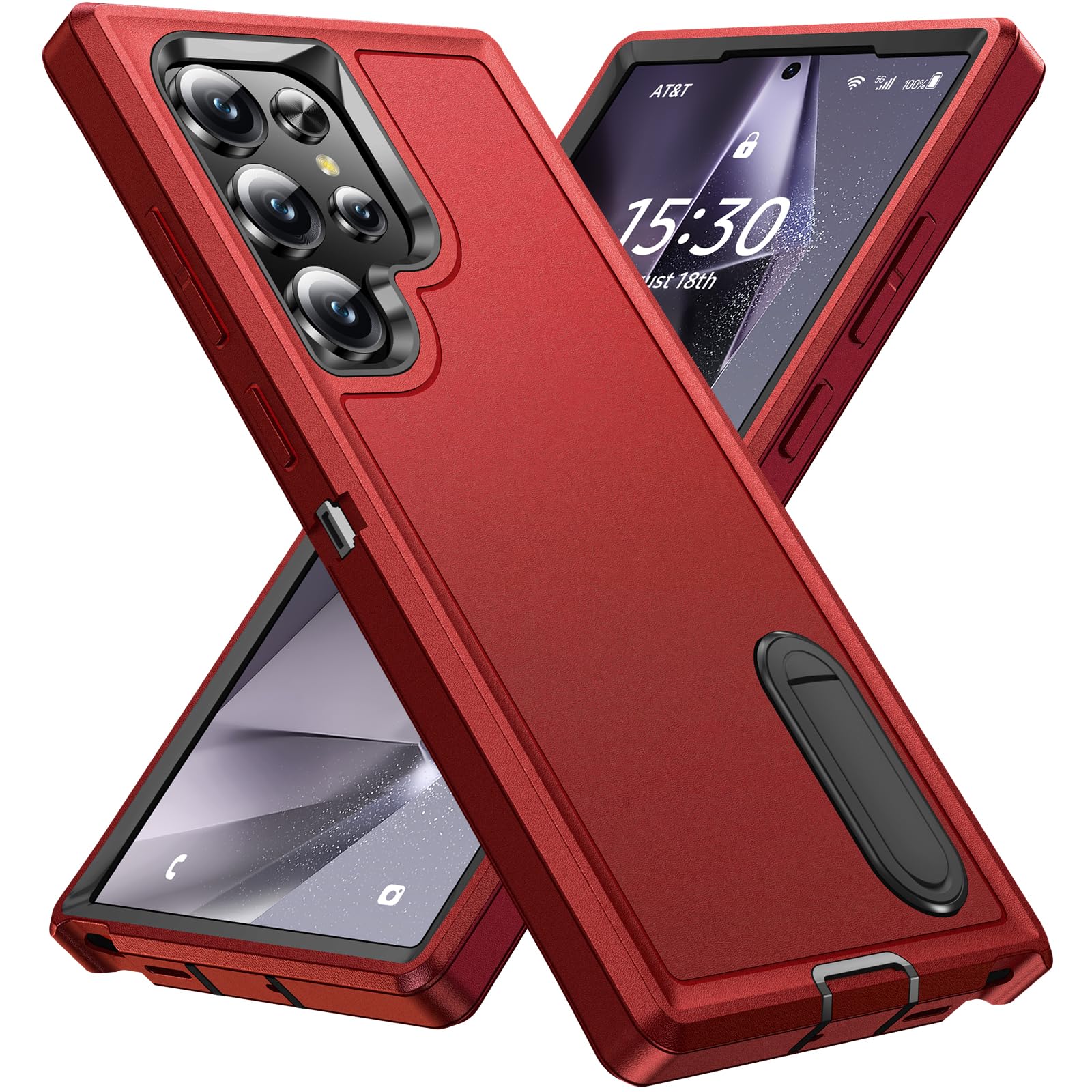 BaHaHoues for Samsung Galaxy S24 Ultra Case with Built in Kickstand, Shockproof/DropProof Military Grade Protective Cover for Galaxy S24 Ultra 5G (Red